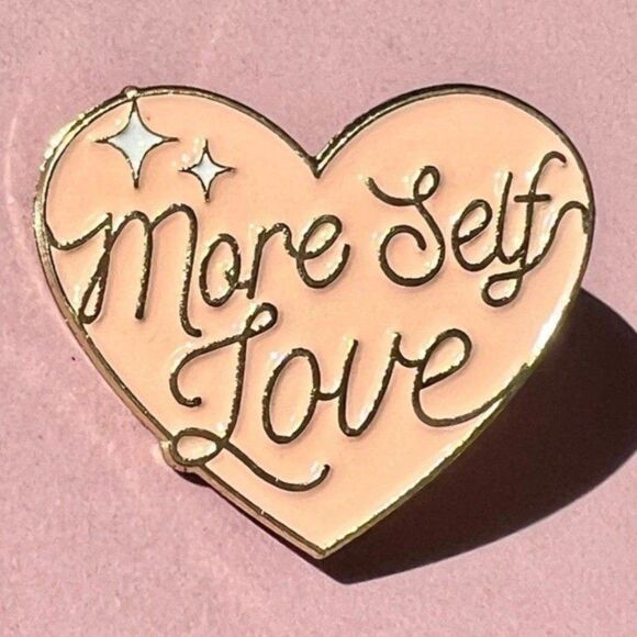 More Self Love Peach Heart Shaped Enamel Pin - Picture 2 of 5